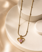 Pink Heart Crystal Pendant Necklace