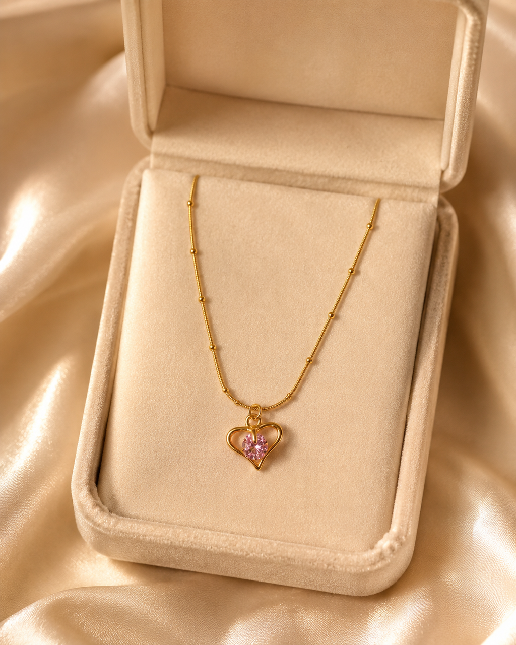 Pink Heart Crystal Pendant Necklace