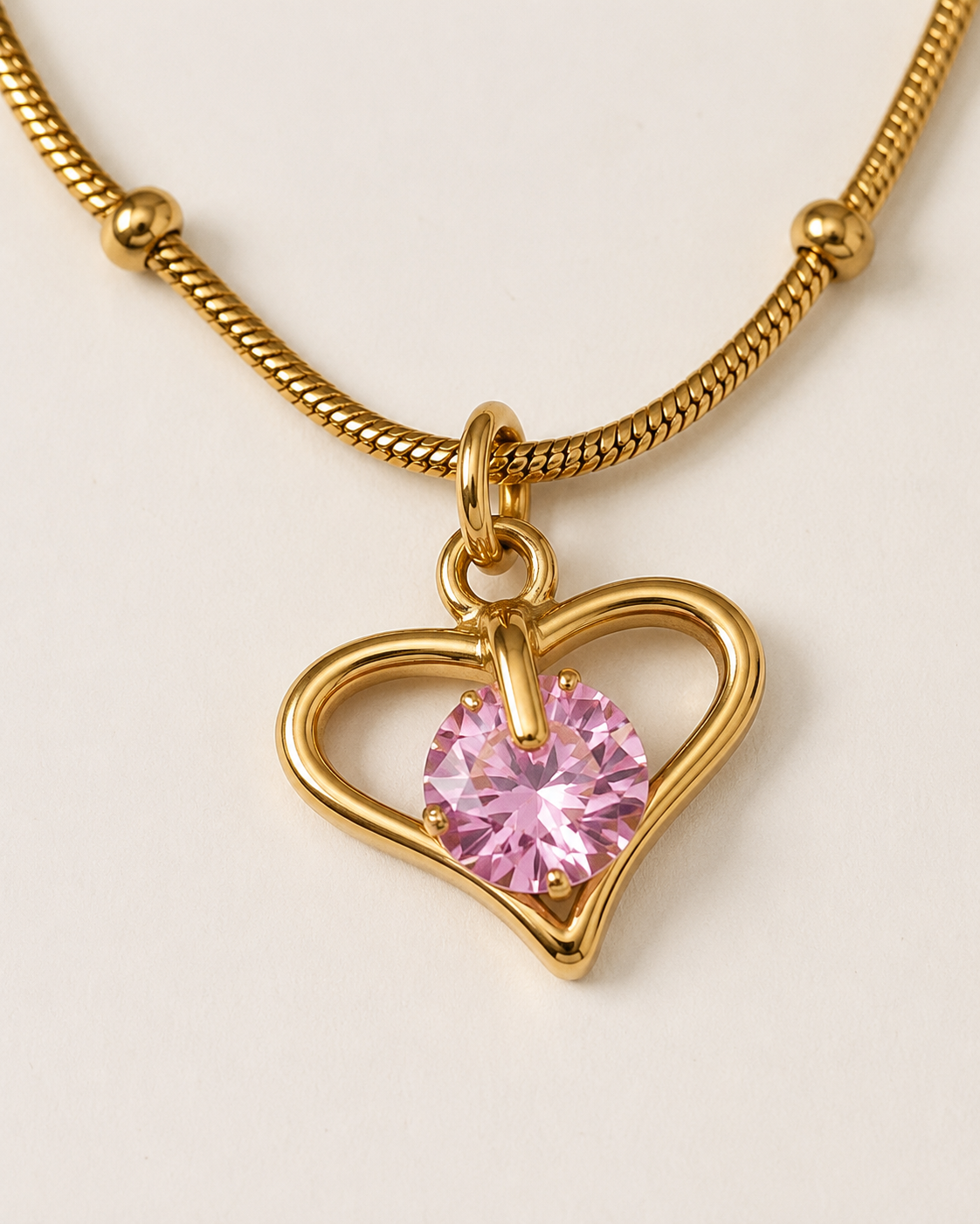 Pink Heart Crystal Pendant Necklace