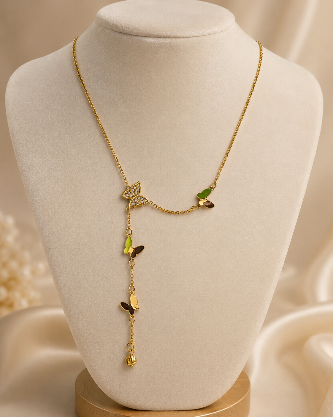 Gold Butterfly Charm Drop Necklace