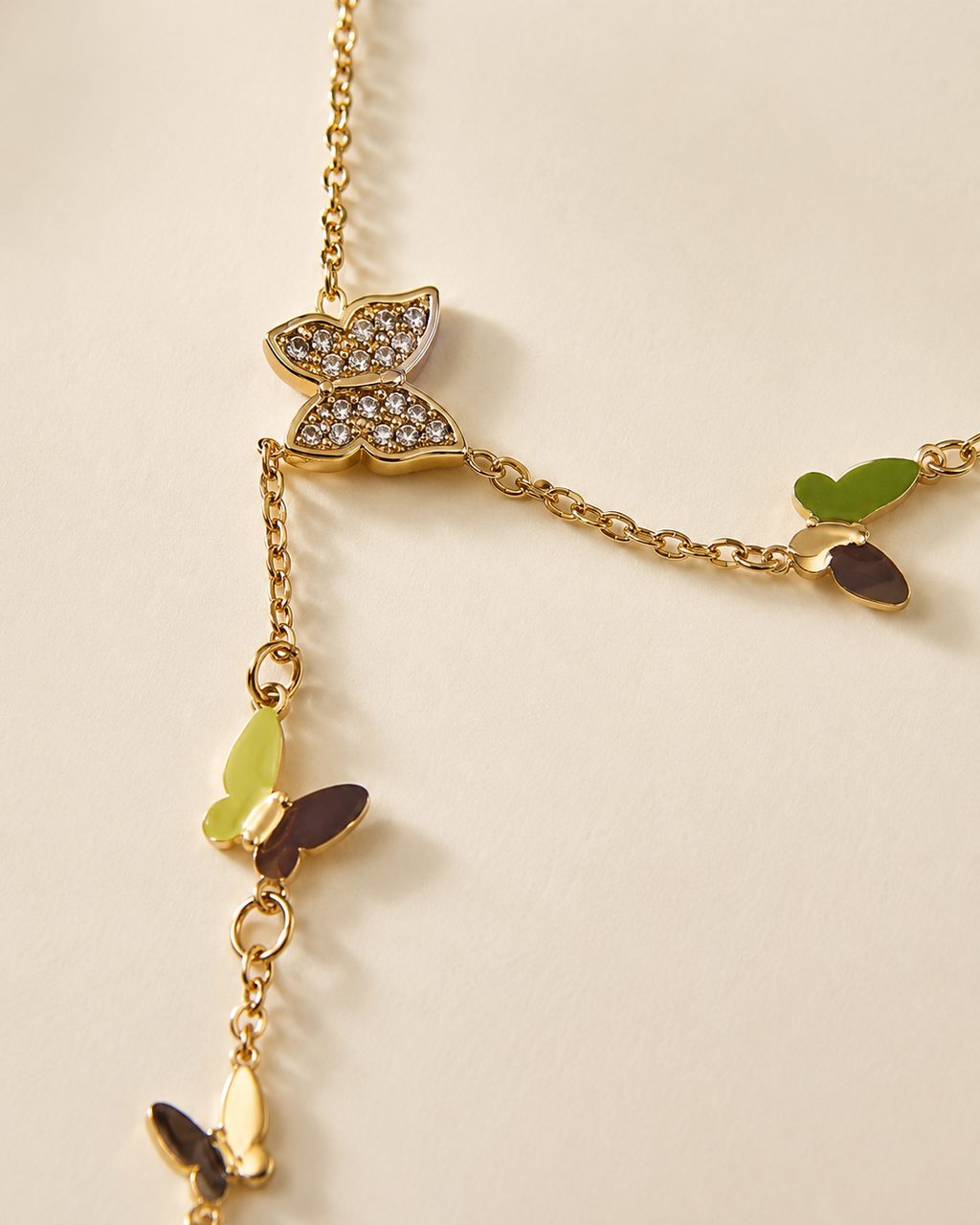Gold Butterfly Charm Drop Necklace