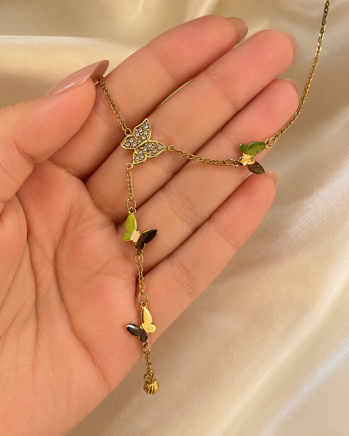 Gold Butterfly Charm Drop Necklace