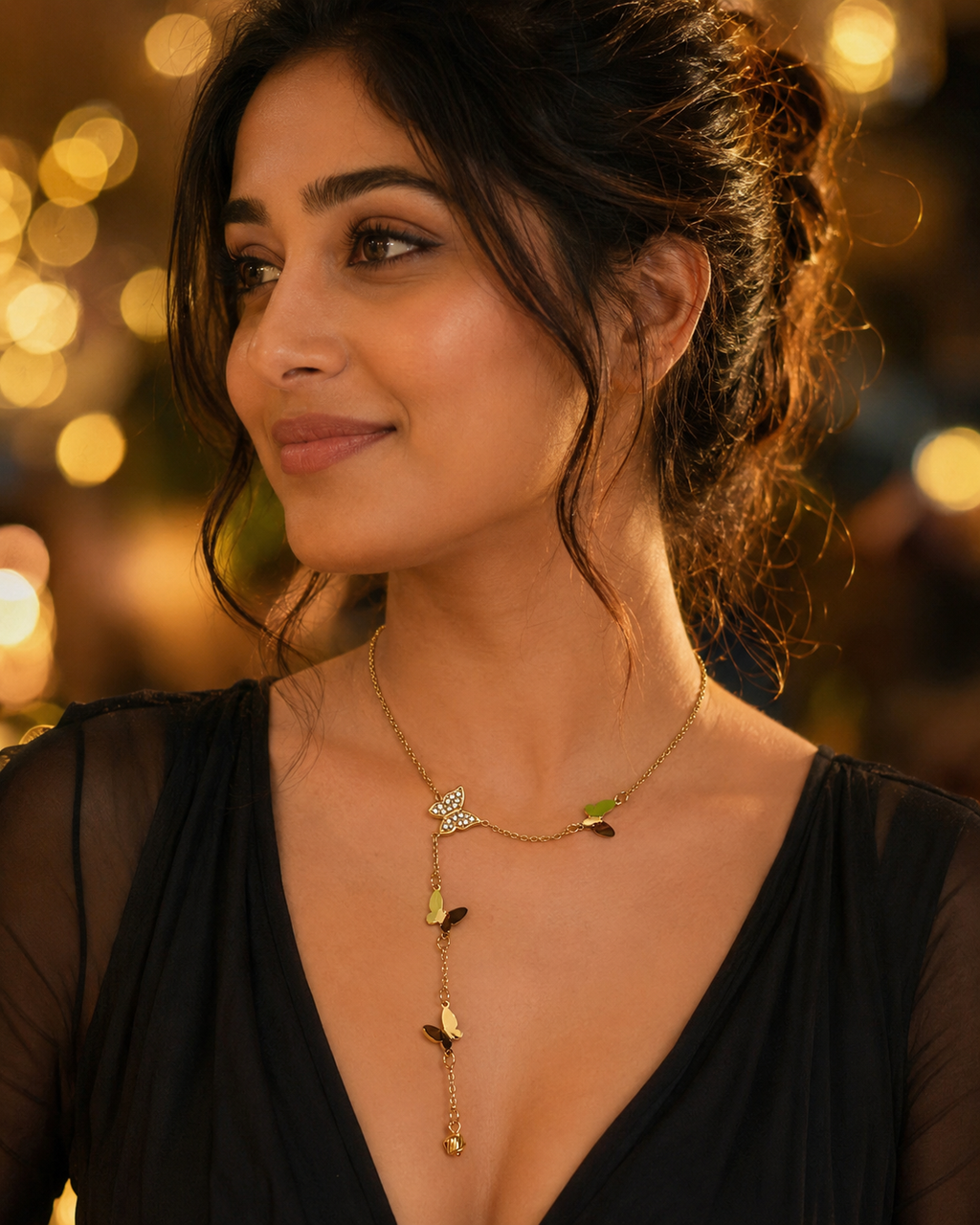 Gold Butterfly Charm Drop Necklace