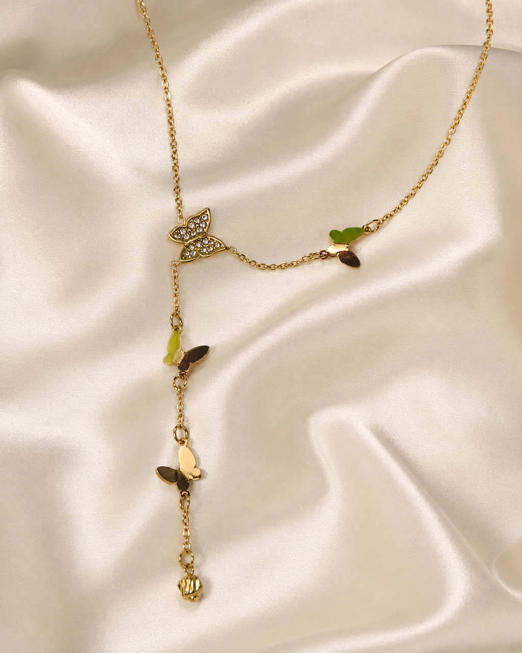 Gold Butterfly Charm Drop Necklace