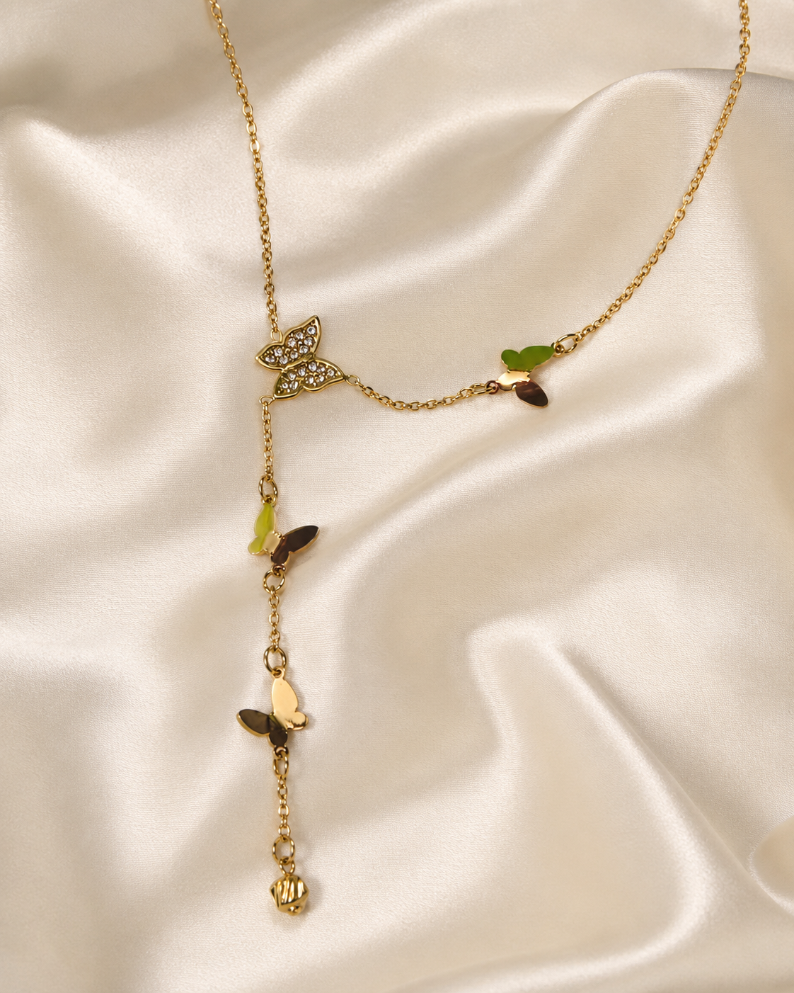 Gold Butterfly Charm Drop Necklace