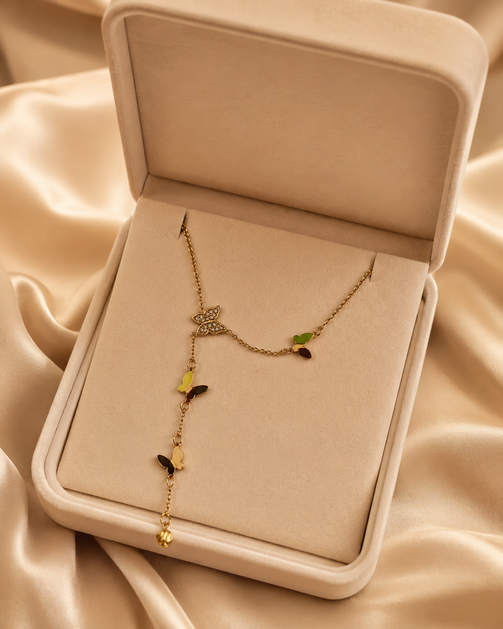Gold Butterfly Charm Drop Necklace