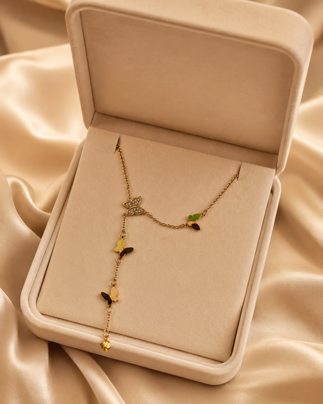 Gold Butterfly Charm Drop Necklace