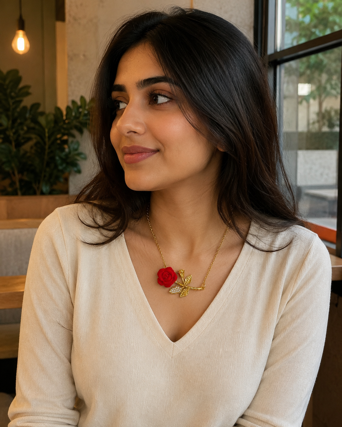 Red Rose Branch Necklace
